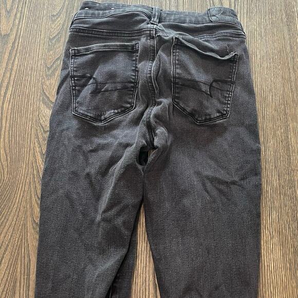 American Eagle Skinny Jeans High-Rise Denim Next Level Stretch Black Size 6 Long - Picture 10 of 11